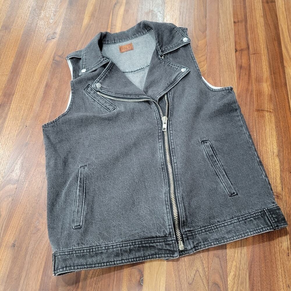 POL Moto Denim Faded Black Gray Denim Offset Zippered Front. Size Small - Picture 2 of 9